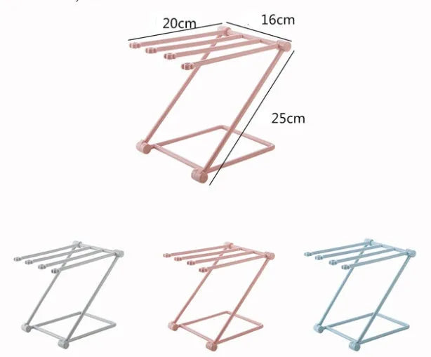 Foldable plastic dishcloth shelf in light blue with vertical towel storage