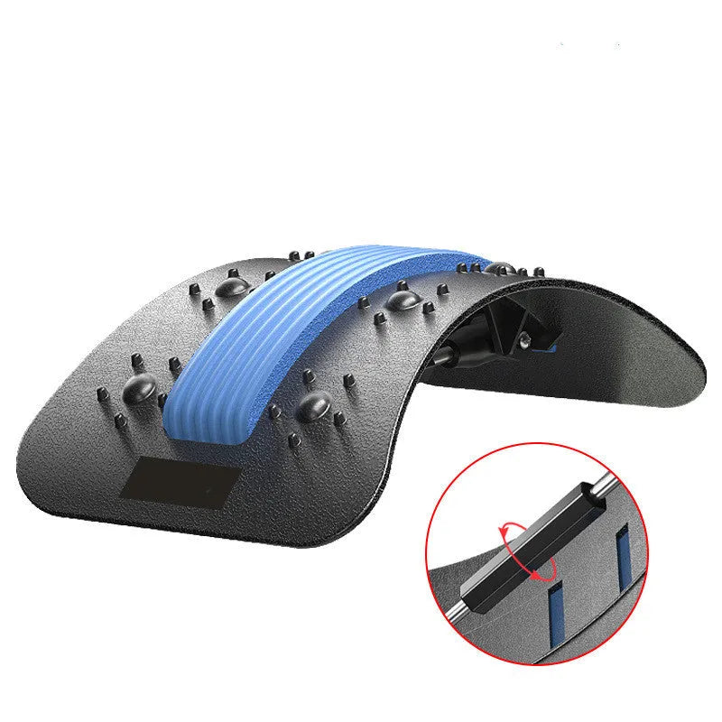 Lumbar back stretcher with magnetic points and adjustable stretch in ABS and NBR, folded for storage