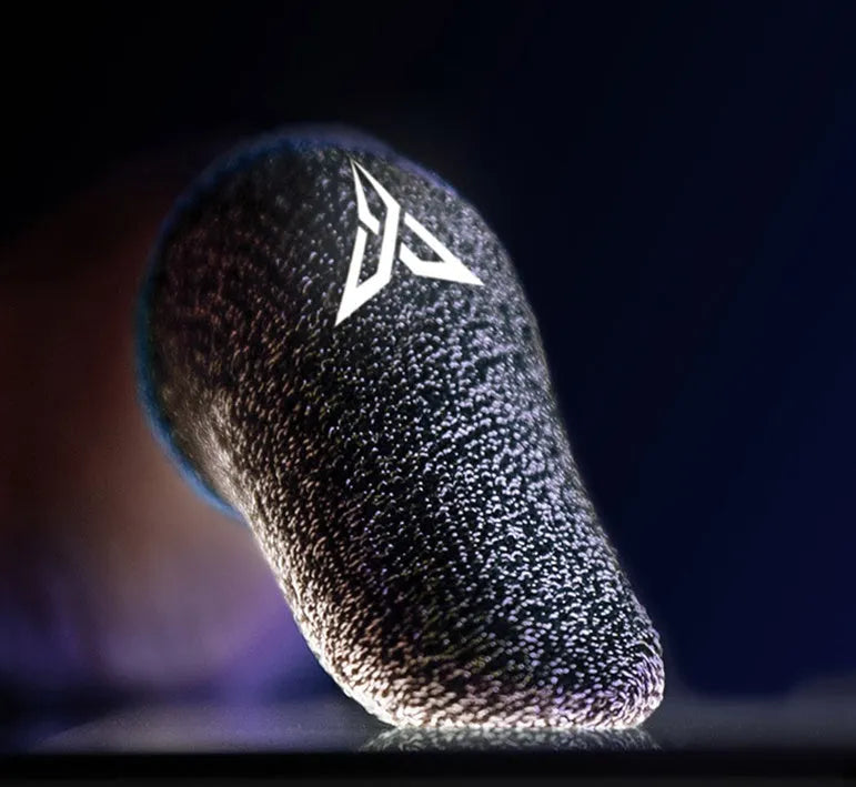 Green gaming thumb sleeves with 3M reflective logo made from silver fibre for sweat absorption