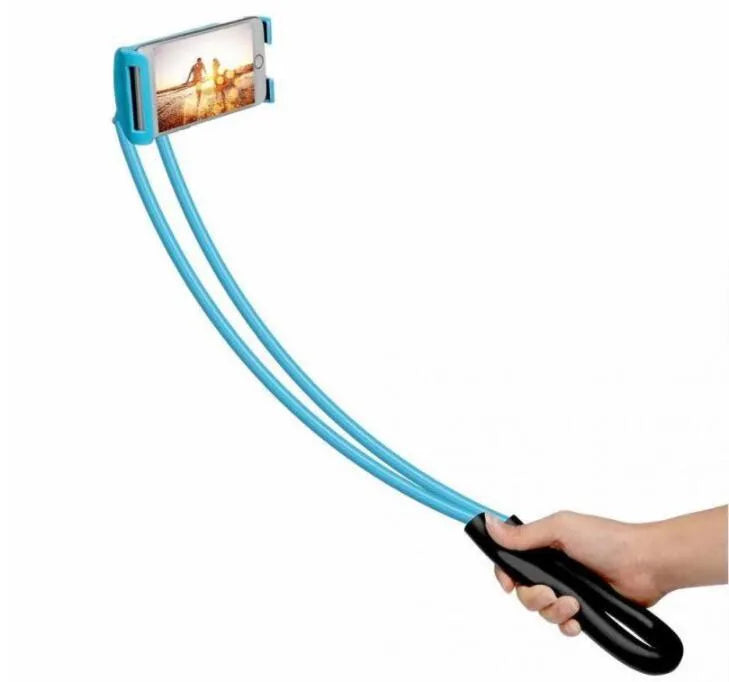 White universal phone holder with 360-degree rotation mechanism holding a smartphone