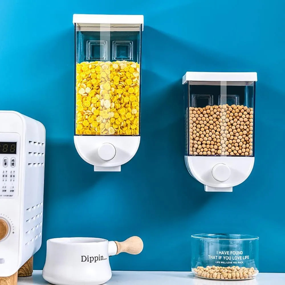 White wall mounted transparent ABS plastic cereal dispenser container for kitchen food storage