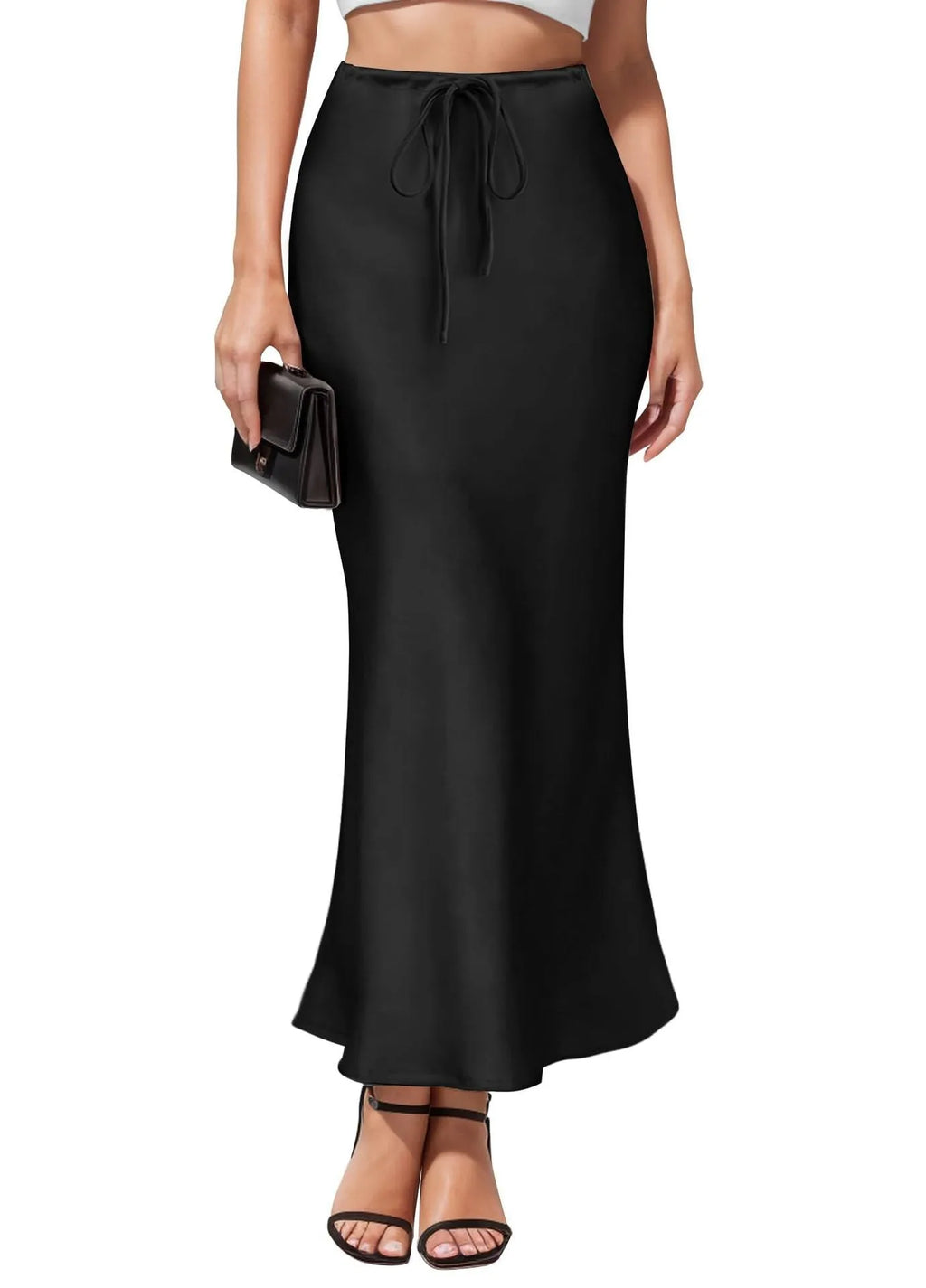 Women's high-waisted acetate satin skirt with an asymmetric irregular hem in a solid colour