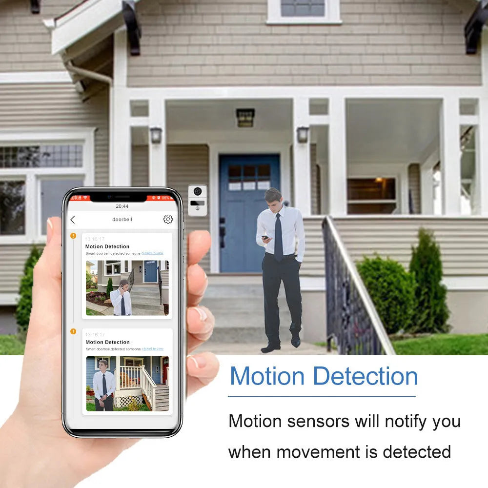 Video Intercom Doorbell 1v2 system showing 10-inch display unit and outdoor camera with installation components