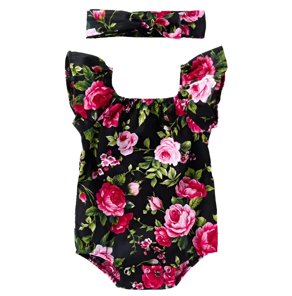 Cotton baby romper for infant girls with triangle climbing style and sleeveless design in black or white colour