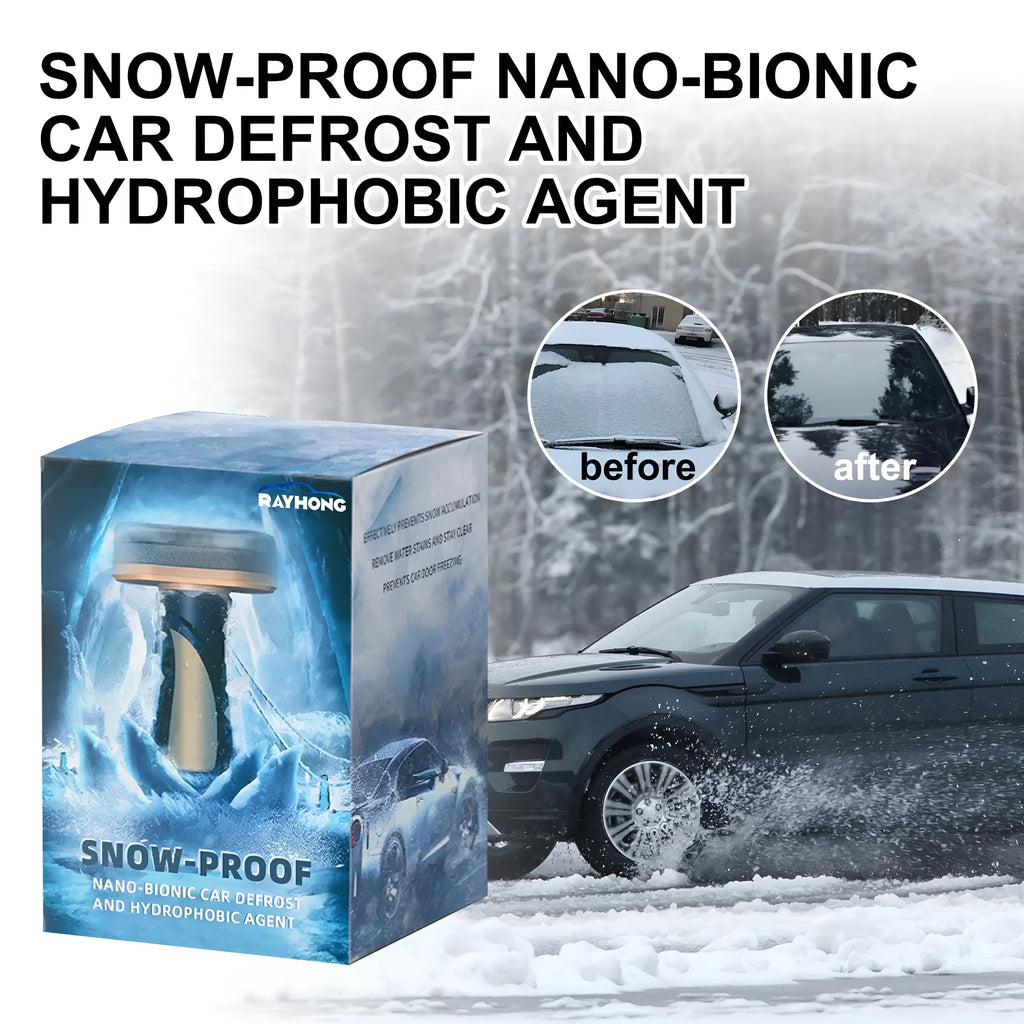 Compact hydrophobic nano coating car snow brush made from white PE plastic.