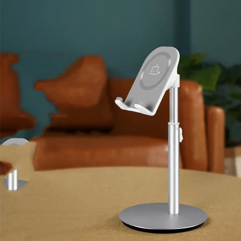 Silver S1 model metal desktop holder with a mobile phone and tablet showing universal 3-11 inch fit.