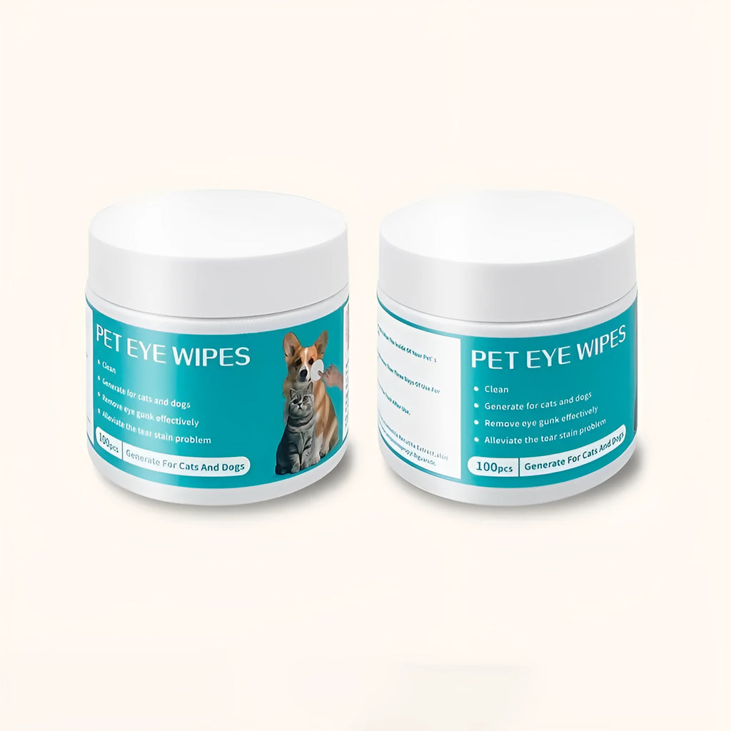 Canister of 100 pet disposable eye cleaning wipes with aloe vera and chamomile extract