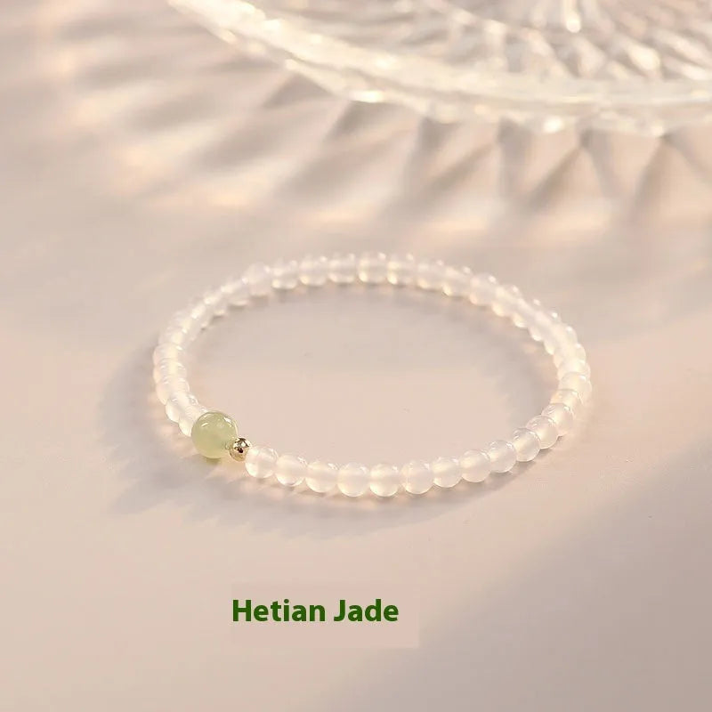 Natural Hetian jade white agate women's bracelet with 15cm diameter in New Chinese style