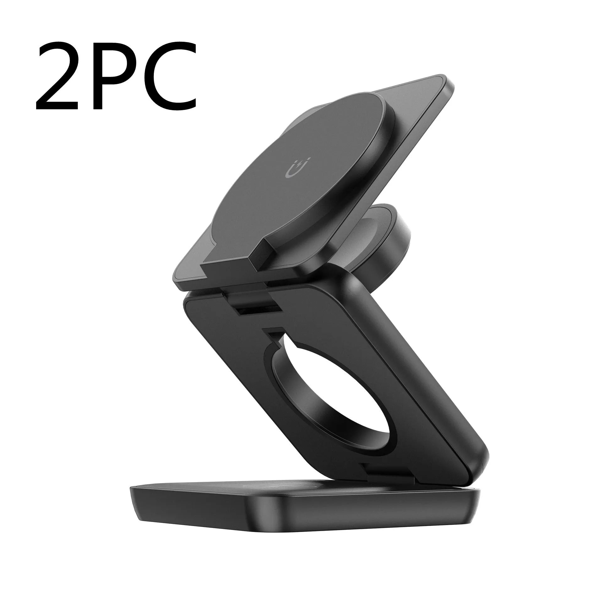 White foldable magnetic wireless charging holder for mobile phones showing QC3.0 fast charge.