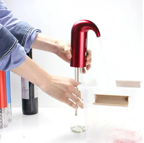 Black electric wine decanter with USB cable and silicone catheters for aerating red wine