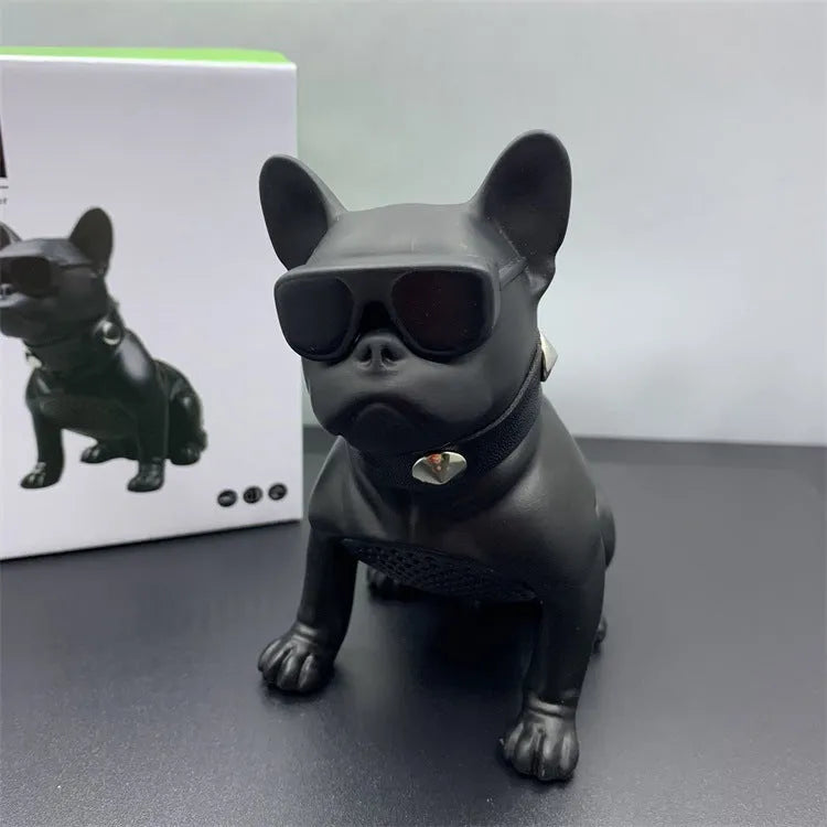 Mini full body bulldog shaped Bluetooth speaker in black, red, or white colour.