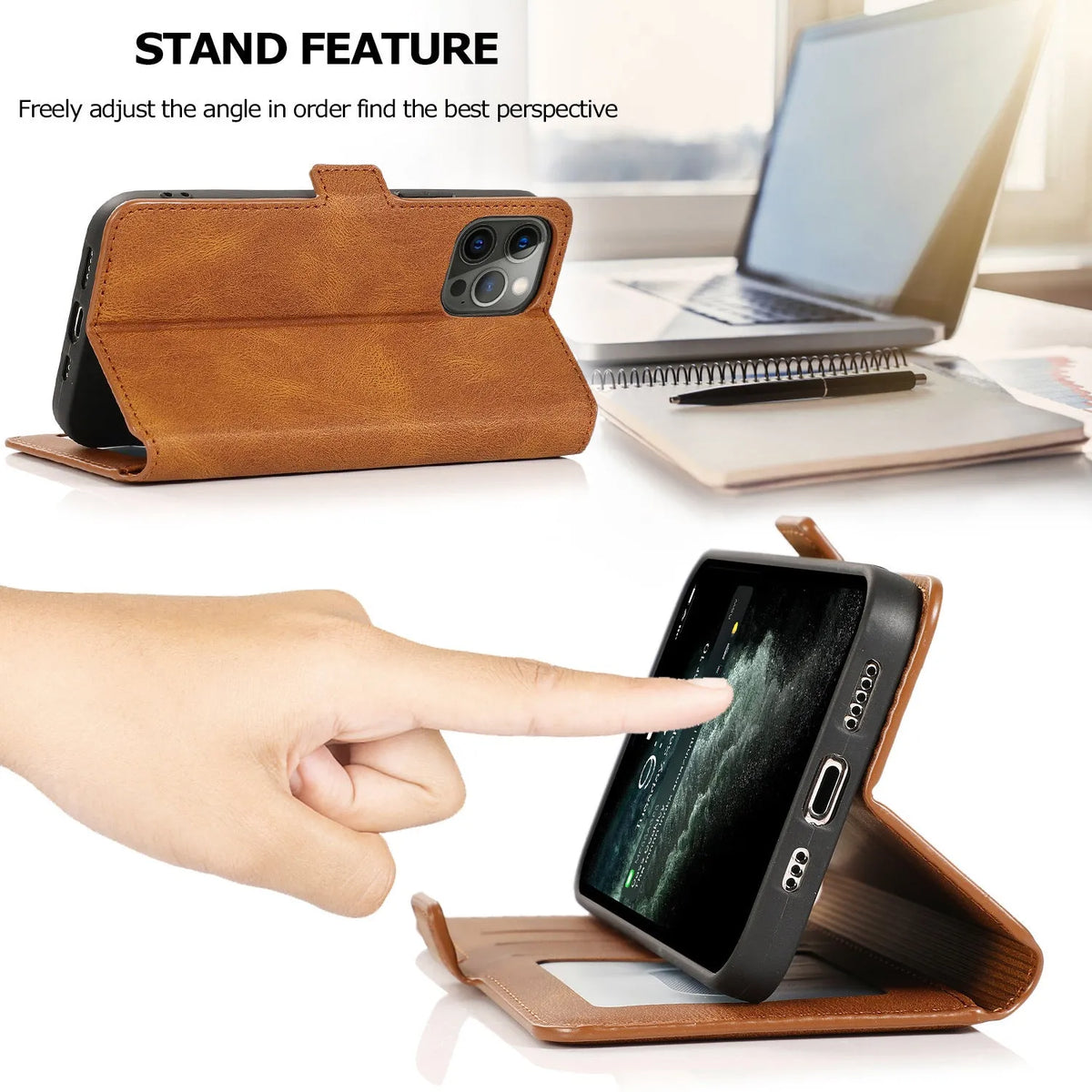 Samsung flip phone case with card slot, photo frame, bracket, and magnetic suction in black PU TPU