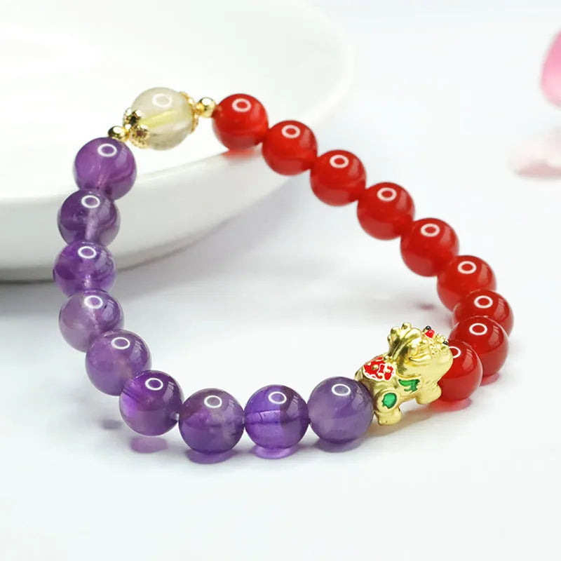 Women's amethyst red agate bracelet with 8mm beads in Chinese-style design