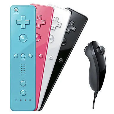 Wii left and right gamepad controllers in various colours with rubber sleeve and hand rope
