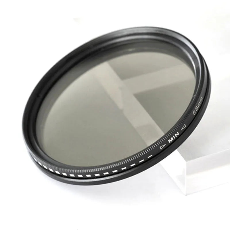Adjustable multi-diameter camera ND filter set with ND-2, ND-4, ND-8, and ND-400 filters for light reduction