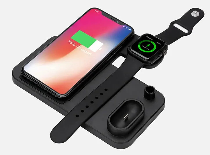 4-in-1 wireless charging station with adjustable magnetic plate, charging phone, Apple Watch, AirPods, and Apple Pencil