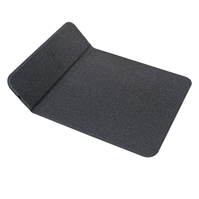 Foldable cloth wireless phone charger showing charging distance and compact folded size
