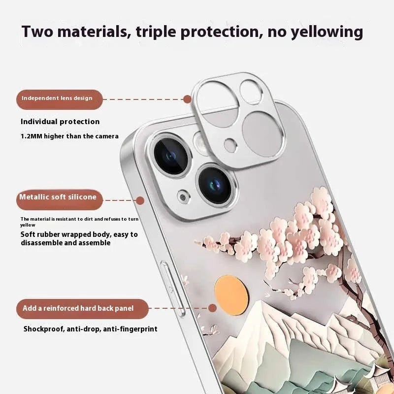 Magnetic silicone phone case with Lichun Mountain map design, drop-resistant protective shell for iPhone