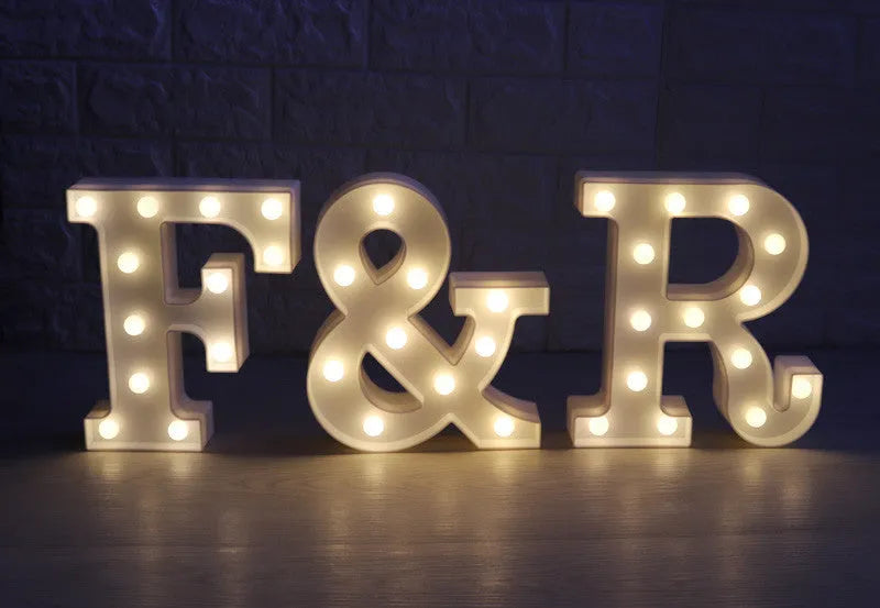 White LED letter marquee sign, 22cm high, warm white LEDs, plastic alphabet lamp for indoor party and home decor