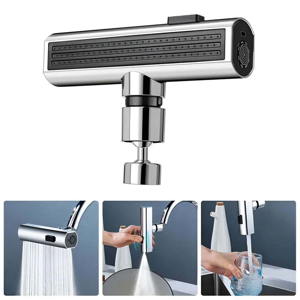 Black kitchen faucet nozzle extension with rotating joint and waterfall spray outlet