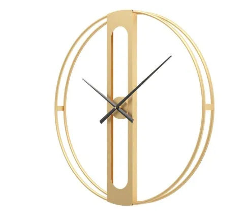 Round metal wall clock with 50cm diameter in black or gold finish, showing silent quartz movement