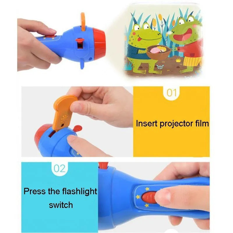 SmartKids storybook projector torch showing fairy tale image projection on wall