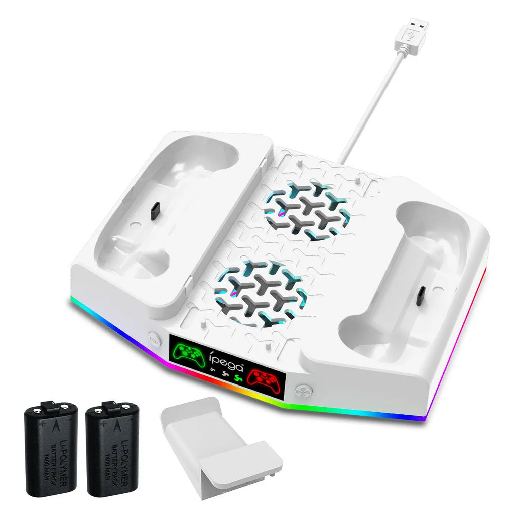 Xbox Series S multi-function charging cooler pad with fan, earphone hook, colourful light, ABS, black or white