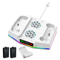 Xbox Series S multi-function charging cooler pad with fan, earphone hook, colourful light, ABS, black or white