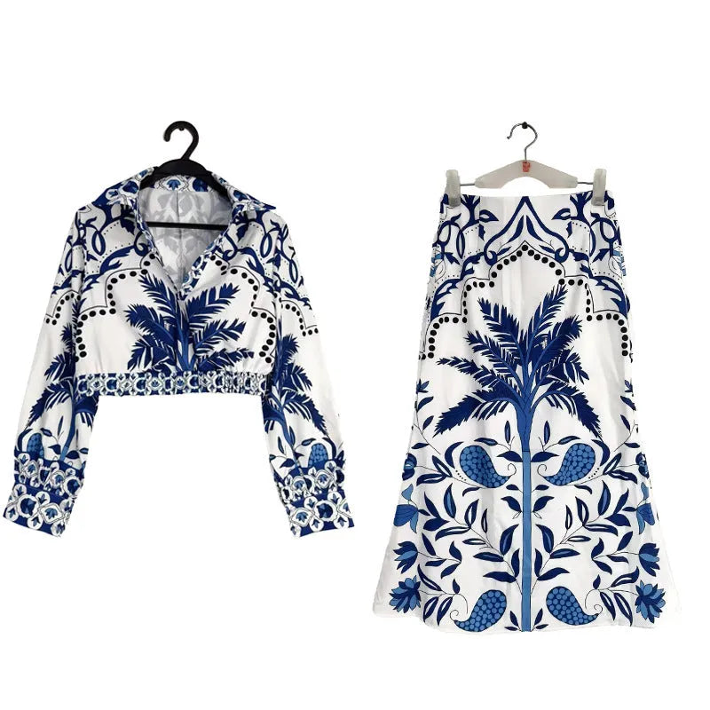 Flower Early Spring Casual Fashion Set with long sleeves and skirt in picture colour, sizes S to 3XL