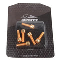Six stainless steel mountain bike riser screws in various colours on card packaging