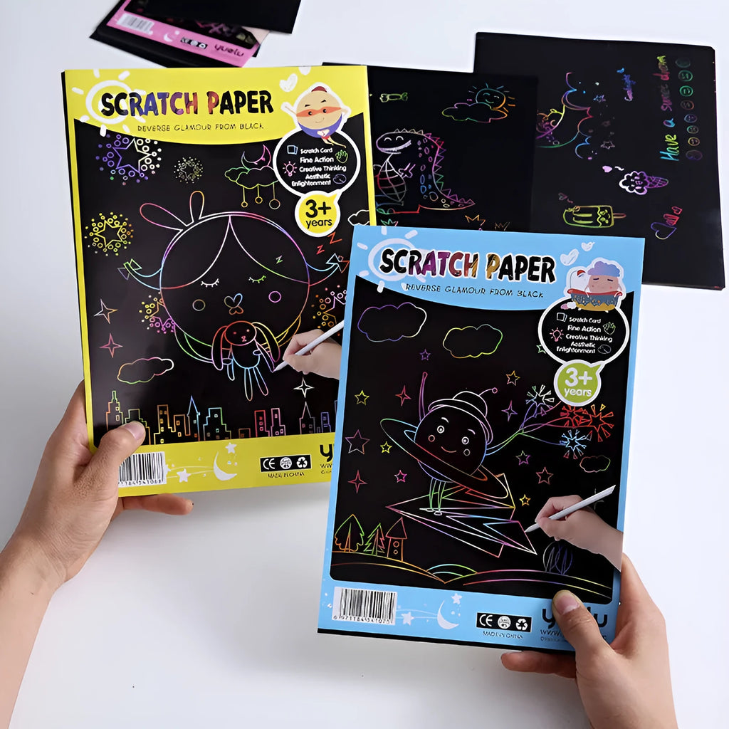 Children's handmade drawing paper in A4 and 16K sizes with solid colour scraping surface