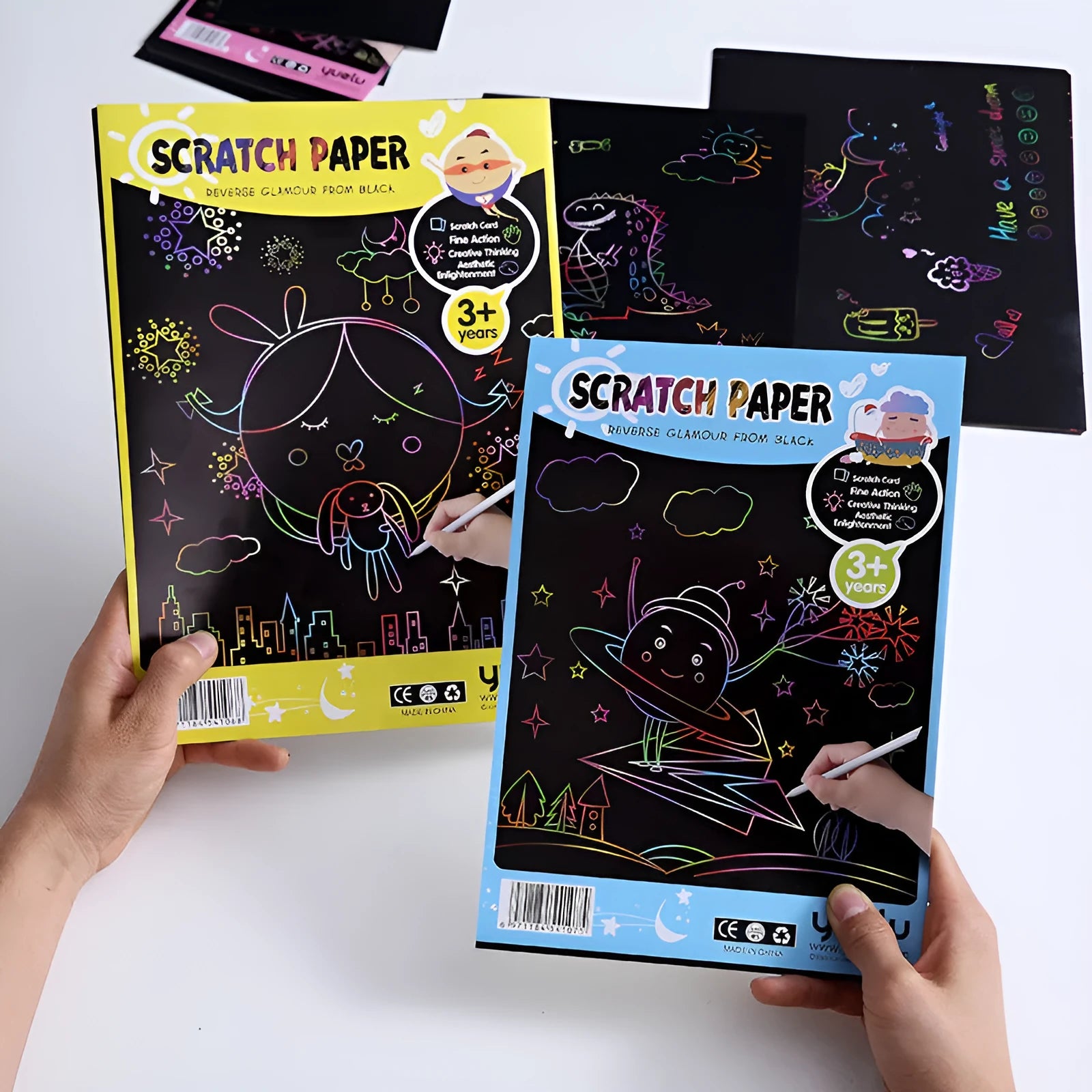 Children's handmade drawing paper in A4 and 16K sizes with solid colour scraping surface