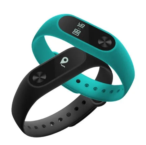 Xiaomi Mi Band 2 black smartband with OLED display on adjustable wrist strap