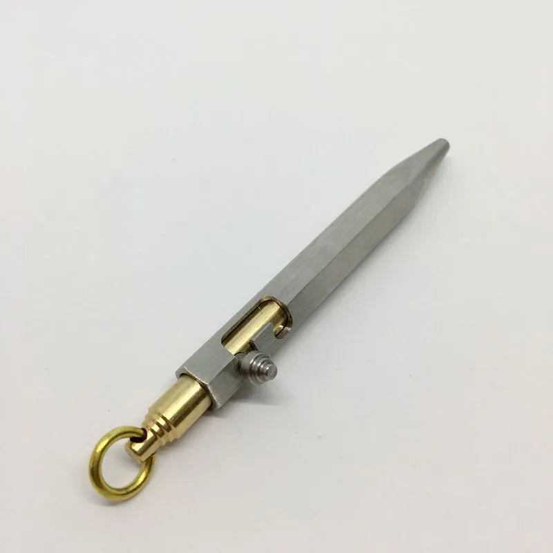 Six-sided stainless steel brass keychain pen in chrome colour