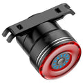 Black aluminium smart brake sensing USB charging bicycle taillight showing 35x39x58mm dimensions