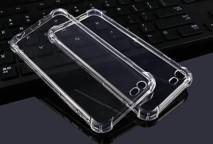 Transparent TPU shockproof iPhone case on iPhone 12, showing raised edges and clear back cover
