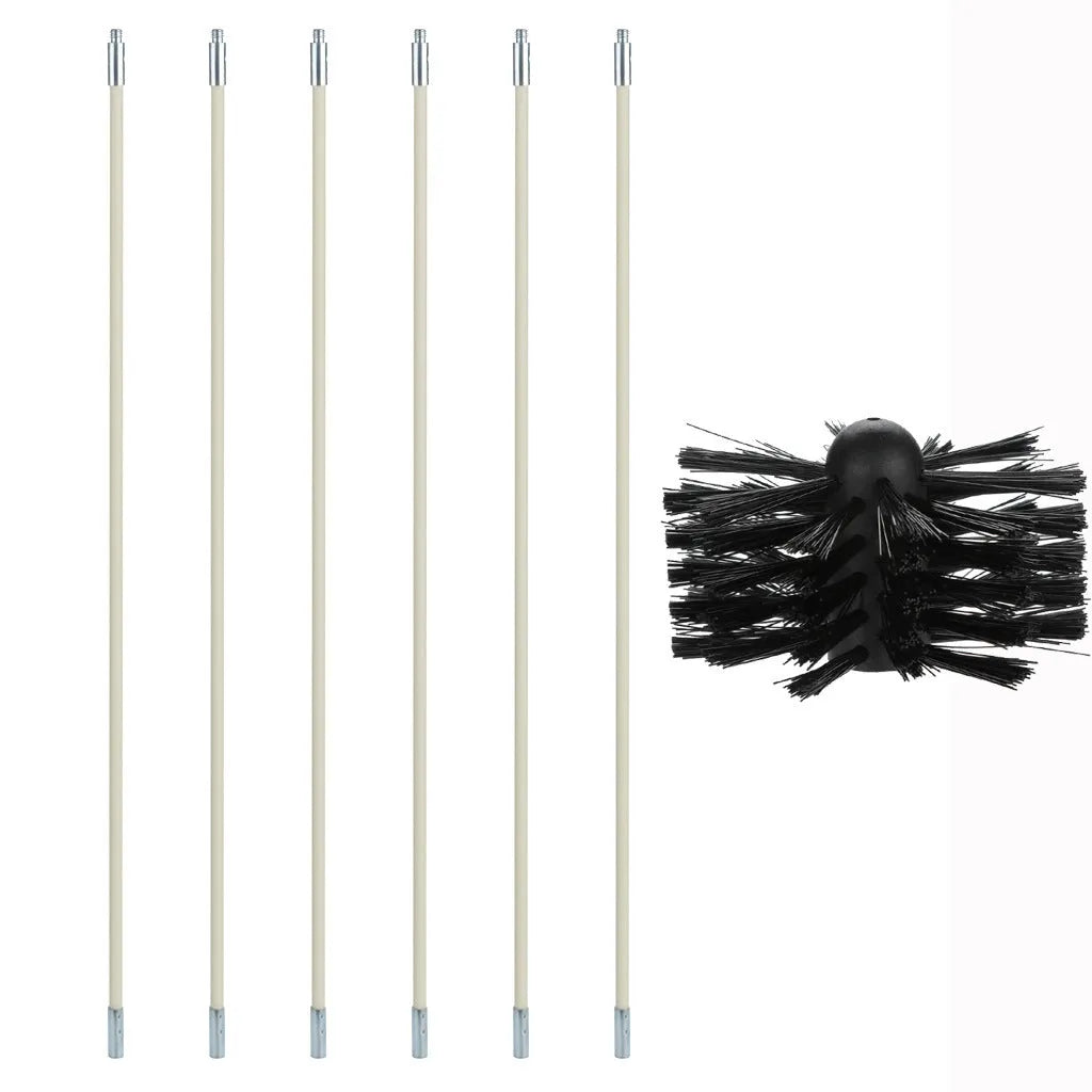Flexible chimney brush with 600mm pole and nylon brush head for cleaning dryer pipes and range hood ducts