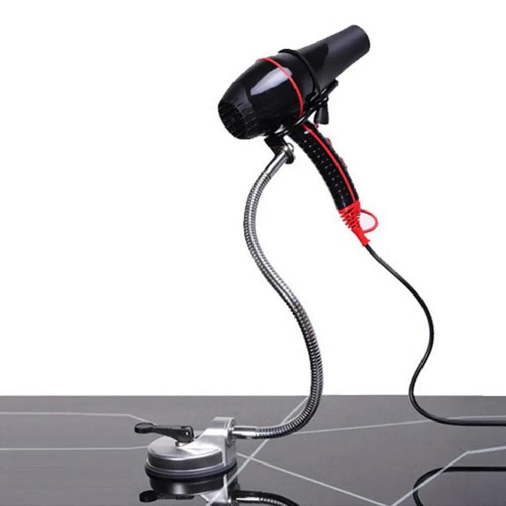 Stainless steel hair dryer holder stand with suction cup base, 360 degree rotating head, 83cm long, 0.85kg