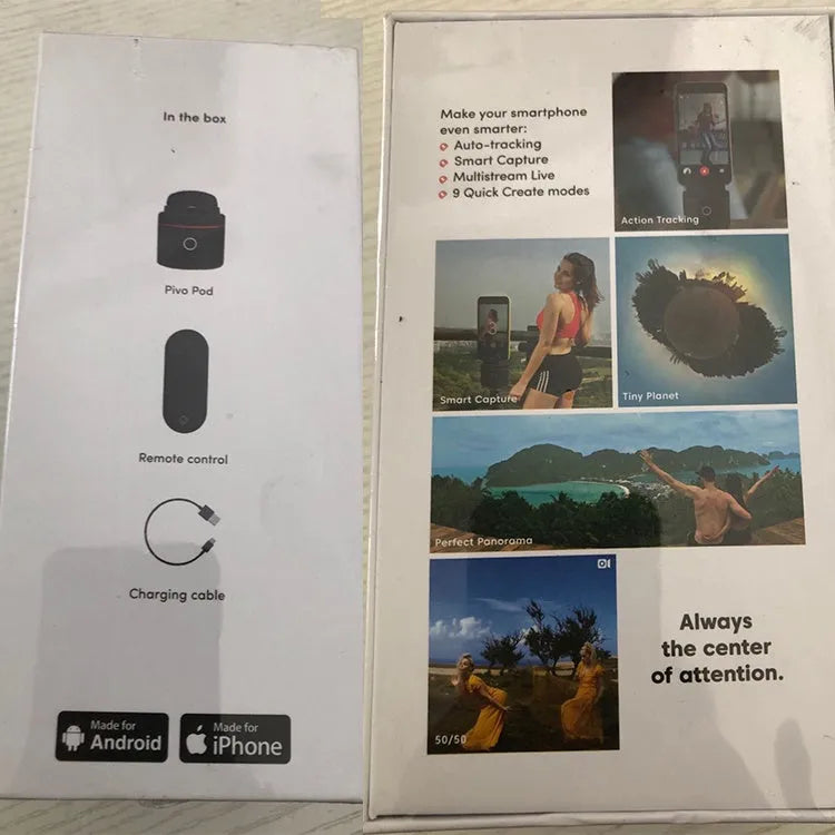 Pivo black smartphone camera mount with 360-degree rotation for face tracking