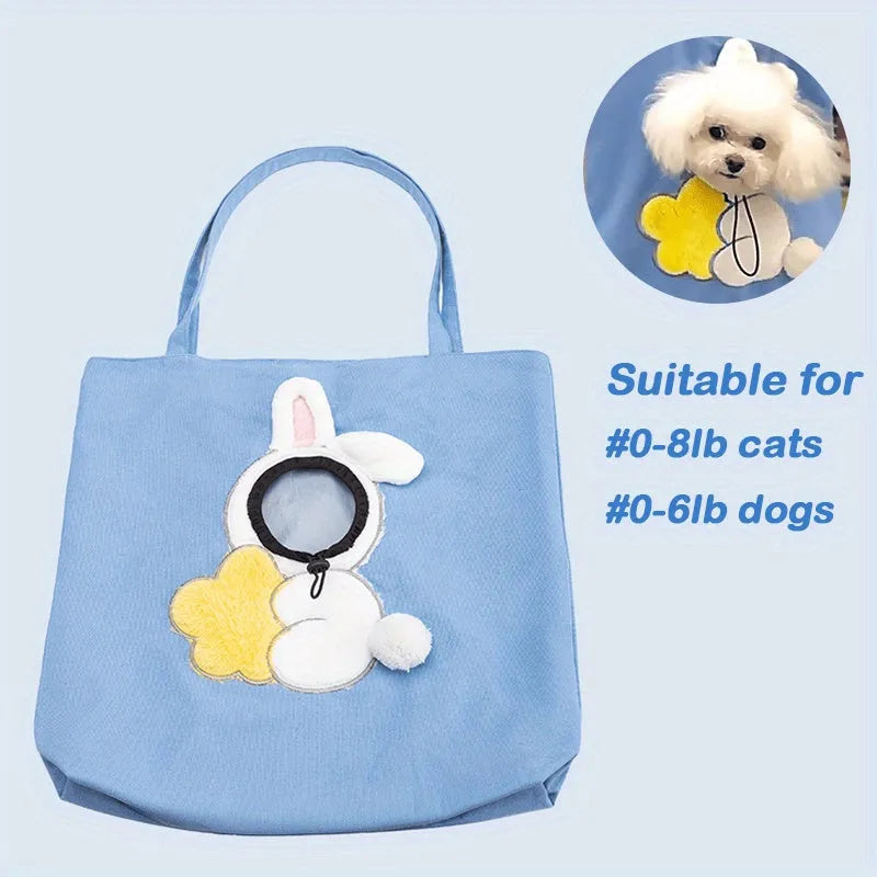 Little Bee Design canvas pet carrier shoulder bag with 3D animal pattern and side head opening