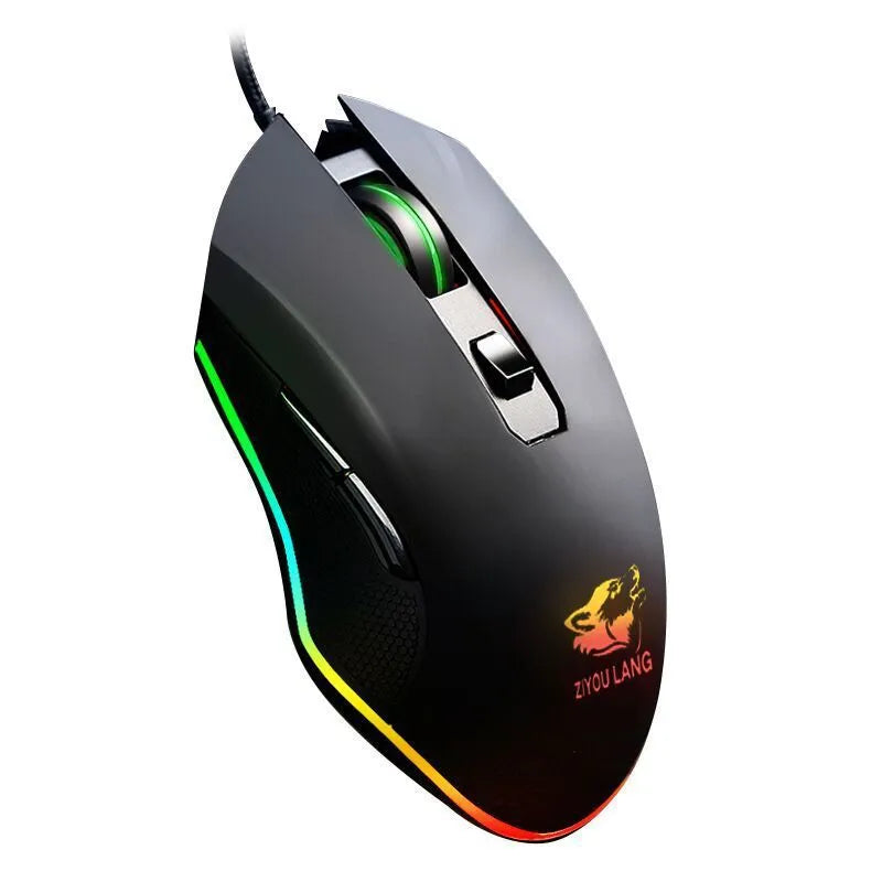 Black wired RGB gaming mouse with adjustable DPI and 10 horse racing light effects