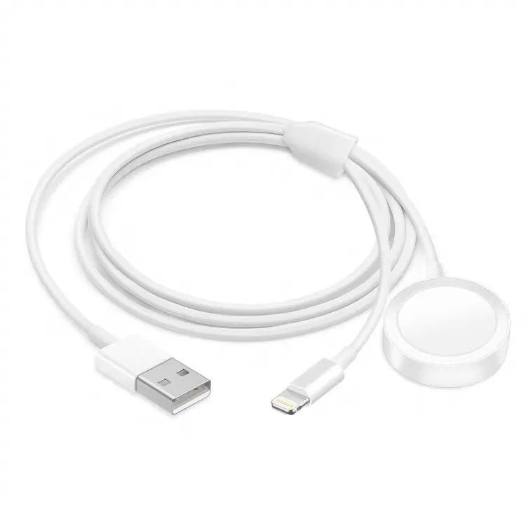 White two-in-one wireless charging stand for smartwatches with USB connection
