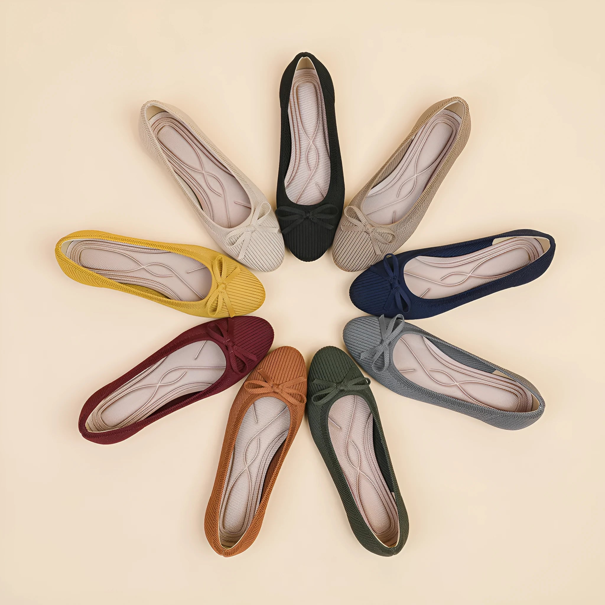 Women's bow flat pumps with round toe and oversleeve design in butterfly colour options