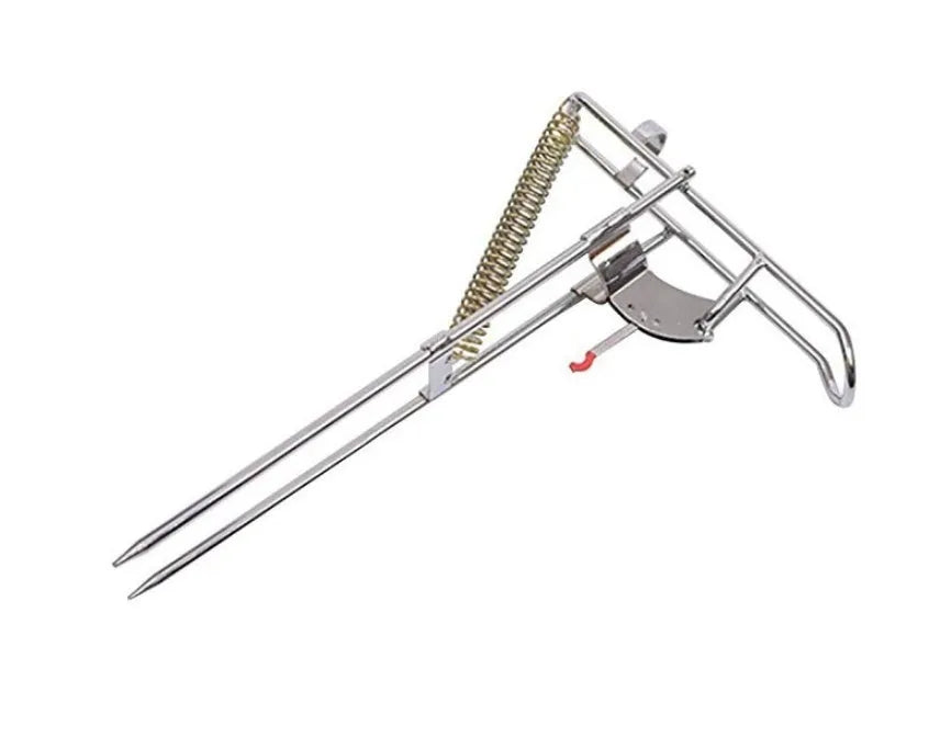 Automatic fishing rod holder in high-strength hard steel with bearing trigger and elastic feet for big and small fish.