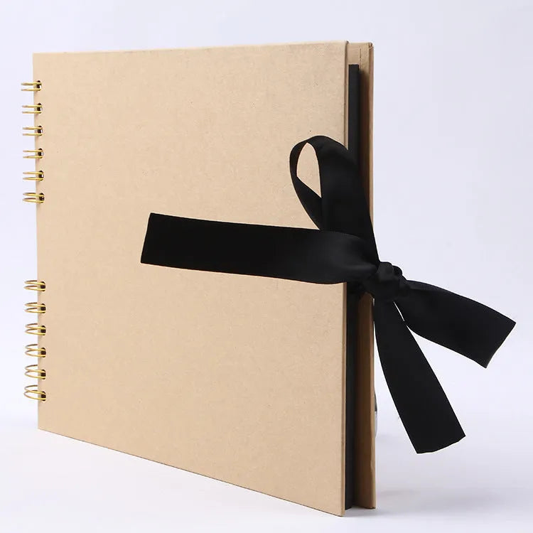DIY handmade photo album with coil binding and a kraft paper cover in yellow or black