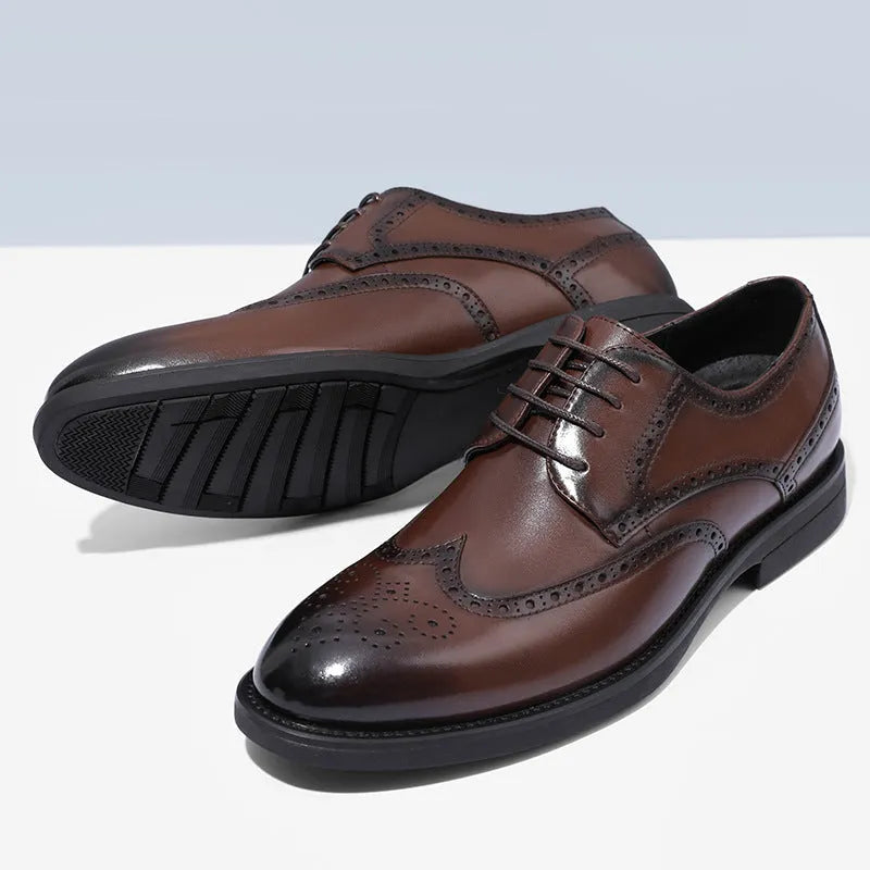 Men's black and brown brogue leather shoes with PU upper, sizes 38-47