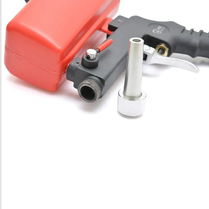 Portable gravity-fed pneumatic sandblasting gun with 6.5mm nozzle in black or blue colour