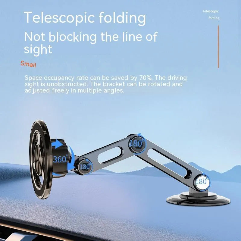 All-metal magnetic car phone holder in black with magnetic rings and adhesives