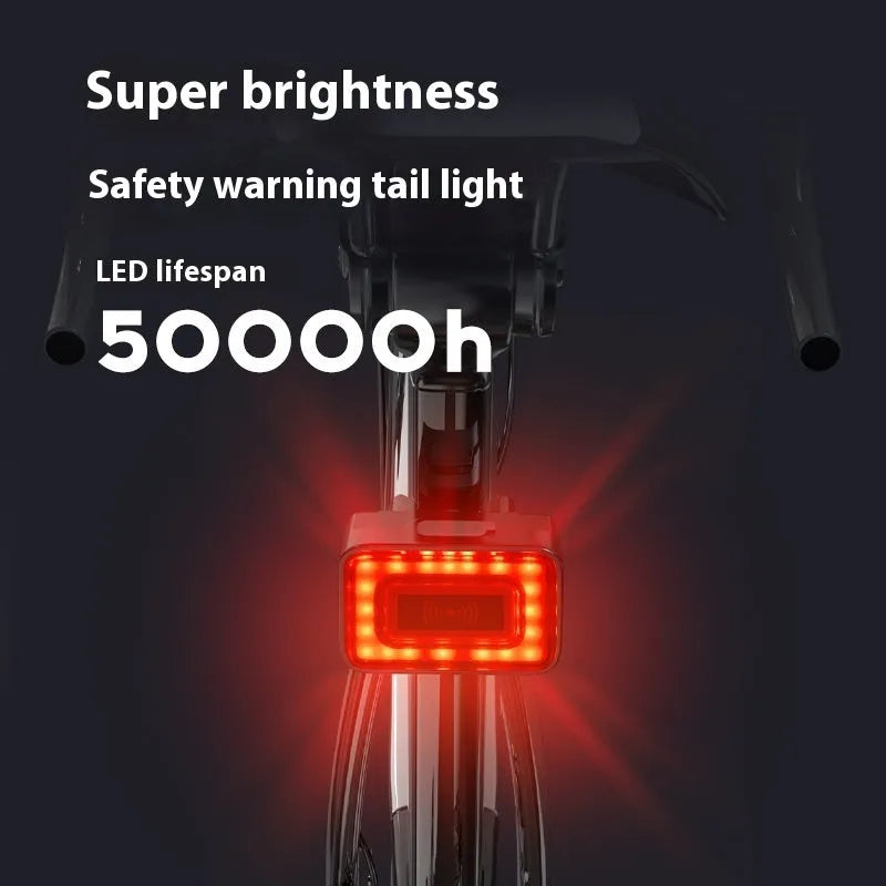 Smart millimeter wave bicycle taillight with 1500mAh battery, IP64 waterproof rating, and TYPE-C charging interface