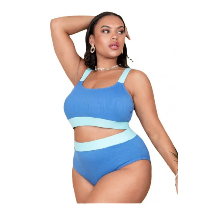 Polyester women's high-waist bikini set in briefs style with split suit design